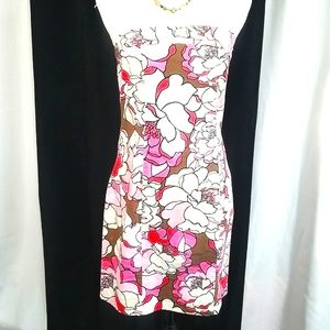 Aqua Blues Strapless Floral Pattern Pink Summer Dress. M